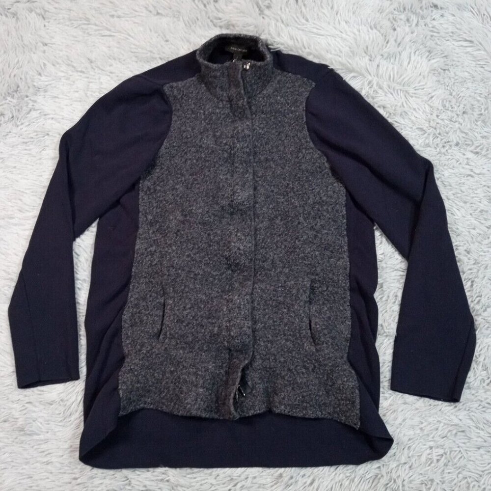 Ann Taylor Womens Jacket Blue L Wool Zip Up Pockets‎ Sweater Warm Cozy Stretch